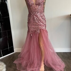 Elegant Pink Sequin Evening Gown